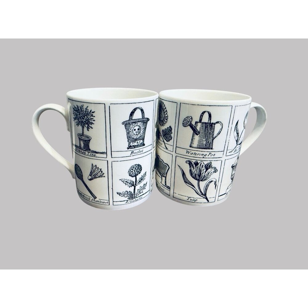 Emma Hickmott For Bergdorf Goodman Set Of 2 Botanical Garden Print Ceramic Mugs